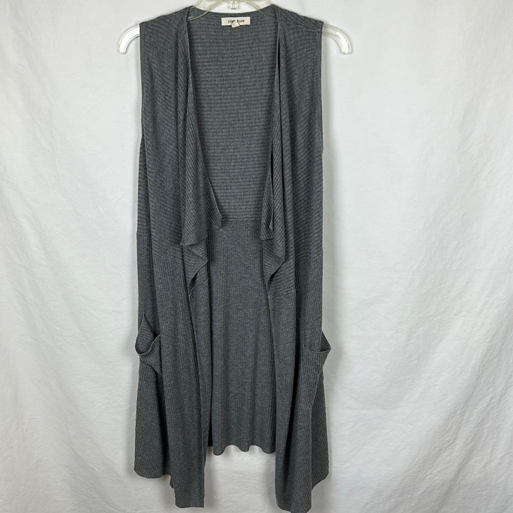 Pink Rose long gray waterfall cardigan / sweater vest, size L